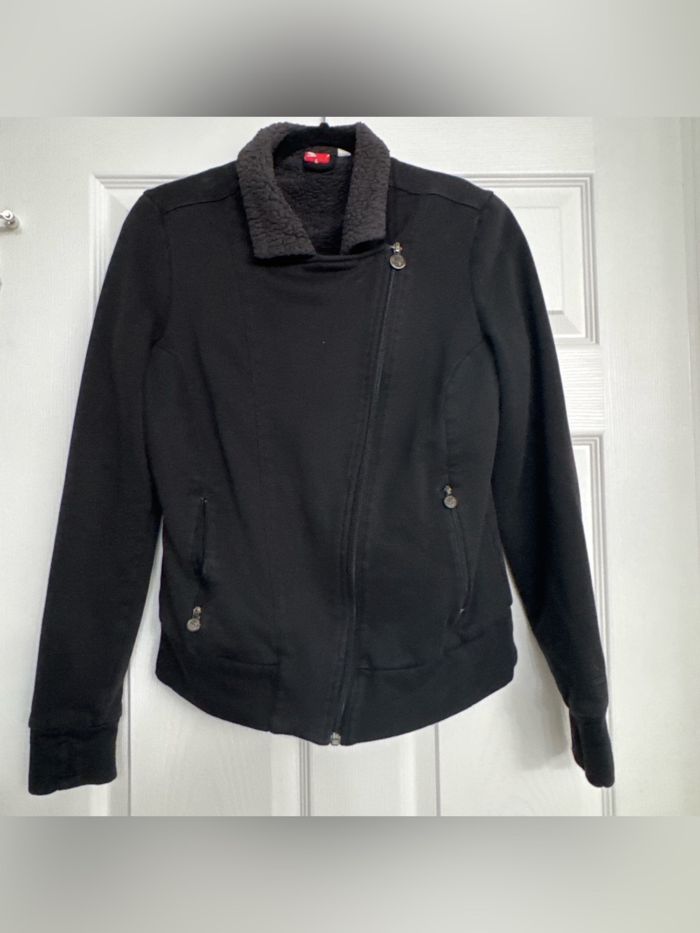 Puma Black Asymmetrical Zip Bomber Jacket with Sherpa Collar